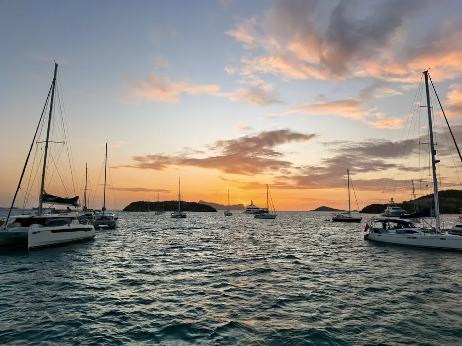 Yachts at sunset off the coast of Grenada