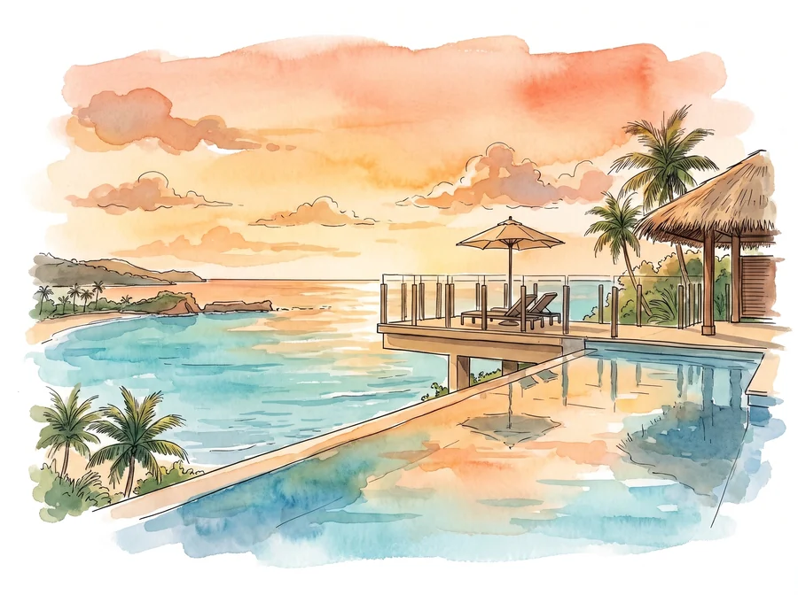 Private villa pool overlooking the bay, Six Senses La Sagesse