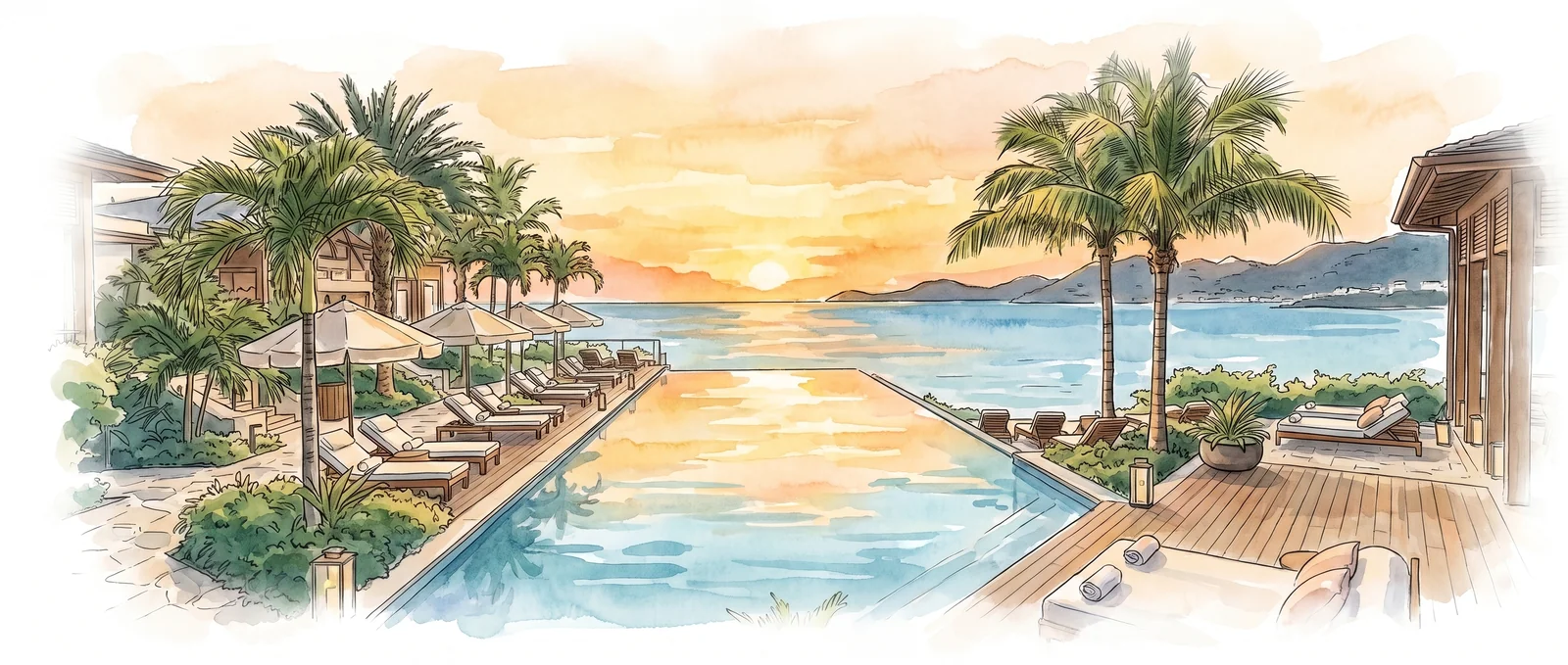 Infinity pool at Six Senses La Sagesse at sunset